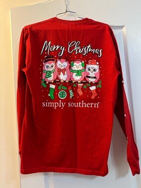 Simply Southern Red Holiday Owl Graphic Long Sleeve Tee
